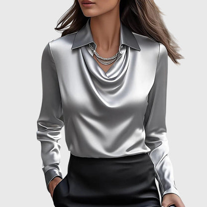Selena™ - Satiininen drapeerattu pitkähihainen toppi