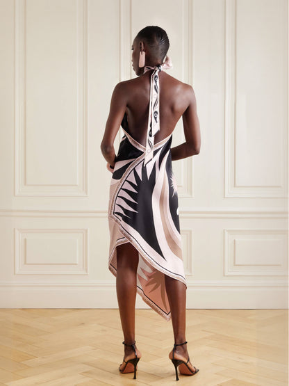 Tricia™ – Geometrinen kuviollinen halterneck-midimekko