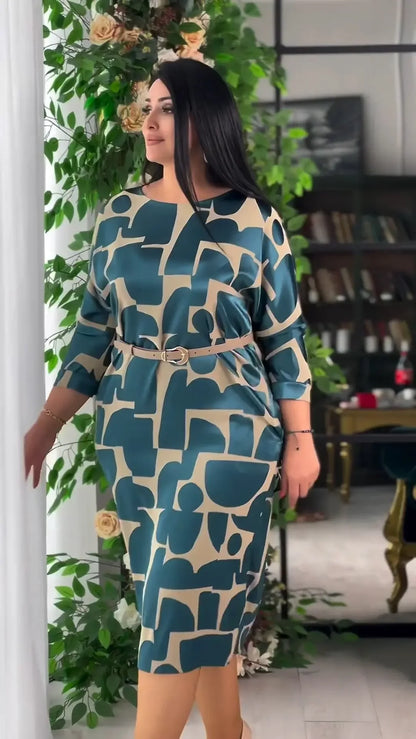 Minda™ – Geometrinen satiininen vyömidimekko