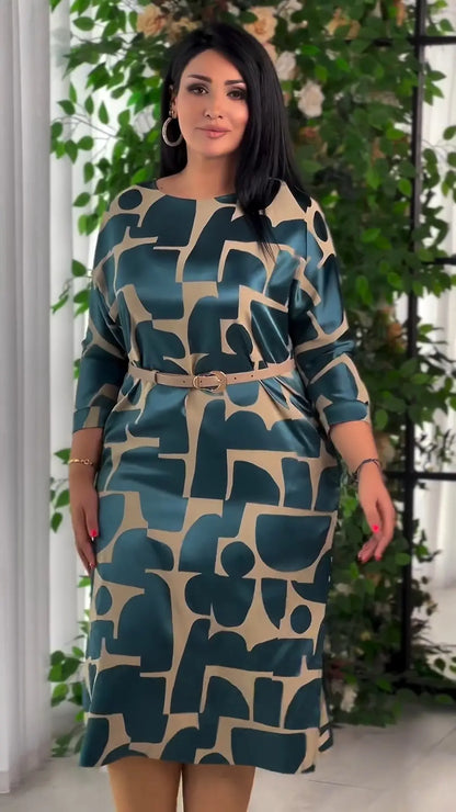 Minda™ – Geometrinen satiininen vyömidimekko