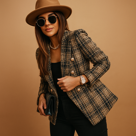 Camila™ – Tyylikäs Ruudullinen Tweed-bleiseri